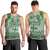 Vintage Bula Fiji Personalised Men Tank Top Green Hibiscus Tapa Pattern LT9 - Polynesian Pride
