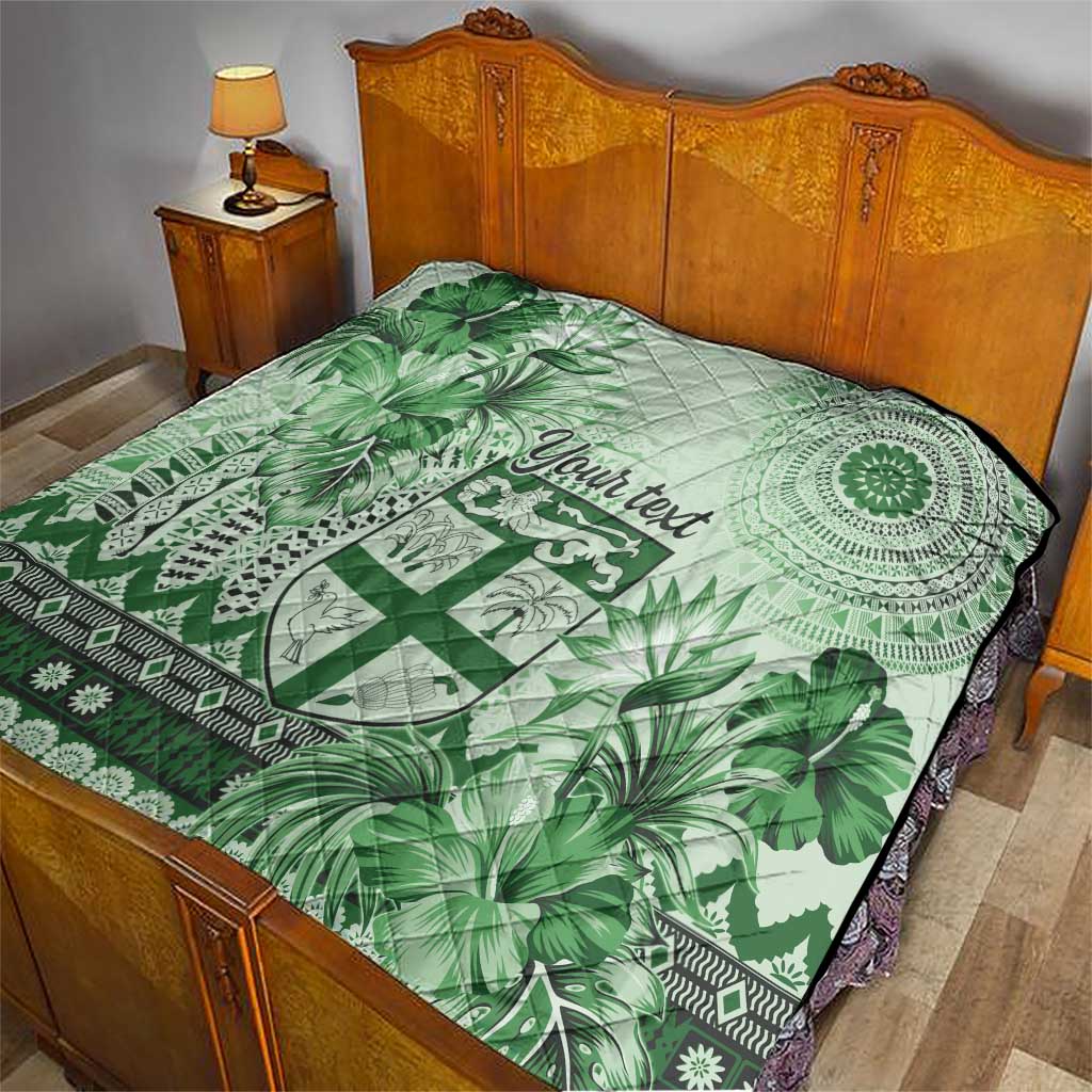 Vintage Bula Fiji Personalised Quilt Green Hibiscus Tapa Pattern LT9