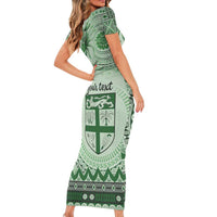 Vintage Bula Fiji Personalised Short Sleeve Bodycon Dress Green Hibiscus Tapa Pattern