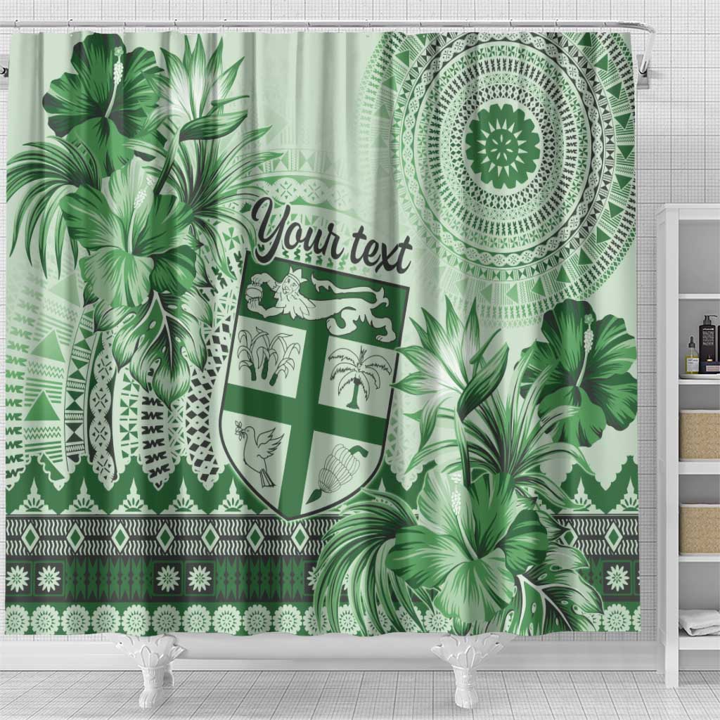 Vintage Bula Fiji Personalised Shower Curtain Green Hibiscus Tapa Pattern LT9