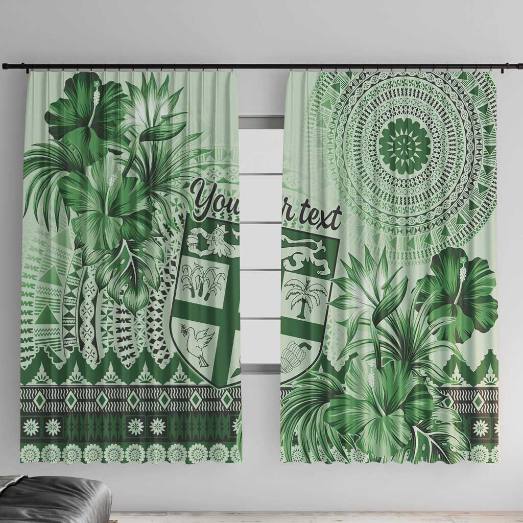 Vintage Bula Fiji Personalised Window Curtain Green Hibiscus Tapa Pattern LT9