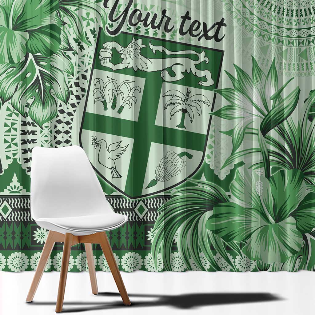 Vintage Bula Fiji Personalised Window Curtain Green Hibiscus Tapa Pattern LT9