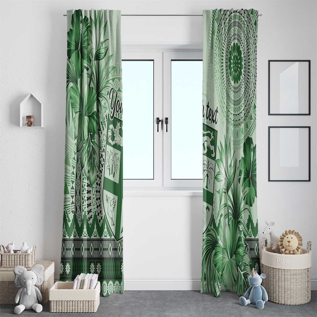 Vintage Bula Fiji Personalised Window Curtain Green Hibiscus Tapa Pattern LT9