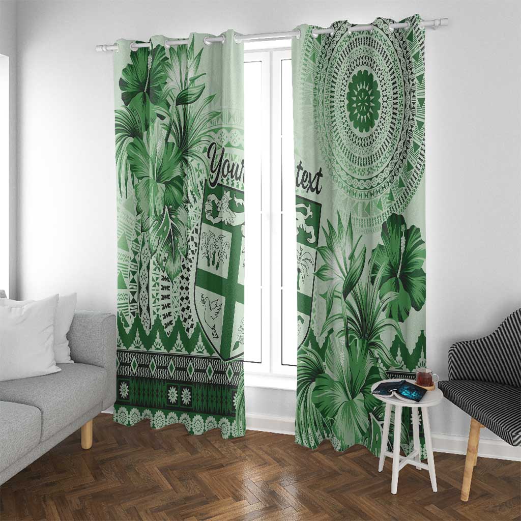 Vintage Bula Fiji Personalised Window Curtain Green Hibiscus Tapa Pattern LT9