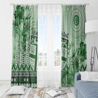 Vintage Bula Fiji Personalised Window Curtain Green Hibiscus Tapa Pattern LT9