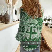 Vintage Bula Fiji Personalised Women Casual Shirt Green Hibiscus Tapa Pattern