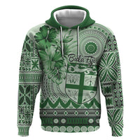 Vintage Bula Fiji Personalised Zip Hoodie Green Hibiscus Tapa Pattern