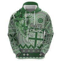 Vintage Bula Fiji Personalised Zip Hoodie Green Hibiscus Tapa Pattern