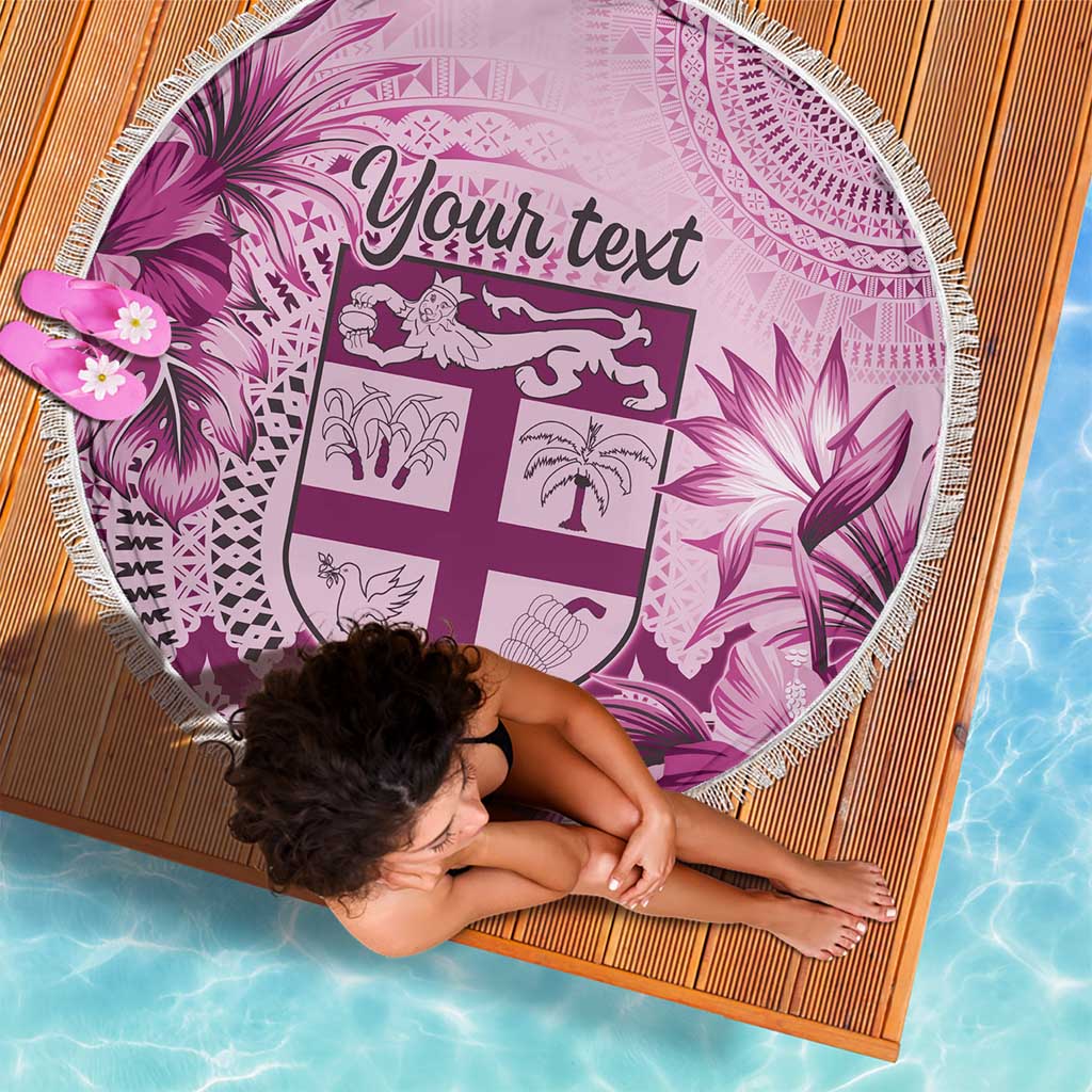 Vintage Bula Fiji Personalised Beach Blanket Pink Hibiscus Tapa Pattern LT9