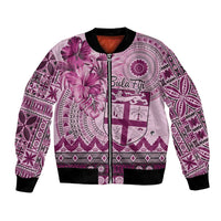 Vintage Bula Fiji Personalised Bomber Jacket Pink Hibiscus Tapa Pattern
