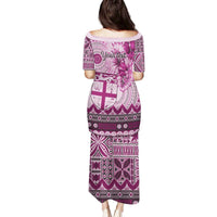 Vintage Bula Fiji Personalised Family Matching Puletasi and Hawaiian Shirt Pink Hibiscus Tapa Pattern