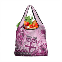 Vintage Bula Fiji Personalised Grocery Bag Pink Hibiscus Tapa Pattern LT9