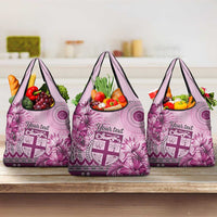 Vintage Bula Fiji Personalised Grocery Bag Pink Hibiscus Tapa Pattern LT9