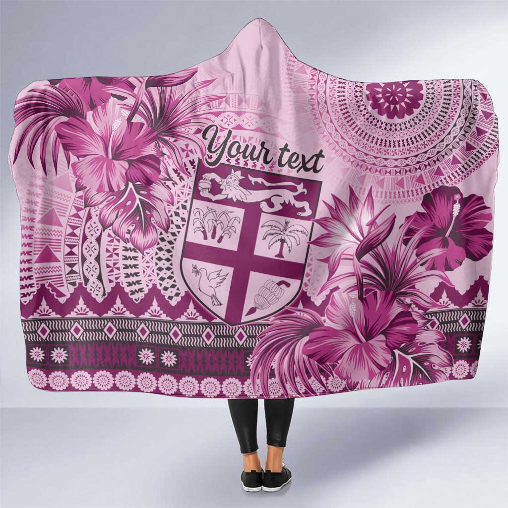 Vintage Bula Fiji Personalised Hooded Blanket Pink Hibiscus Tapa Pattern LT9