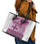Vintage Bula Fiji Personalised Leather Tote Bag Pink Hibiscus Tapa Pattern