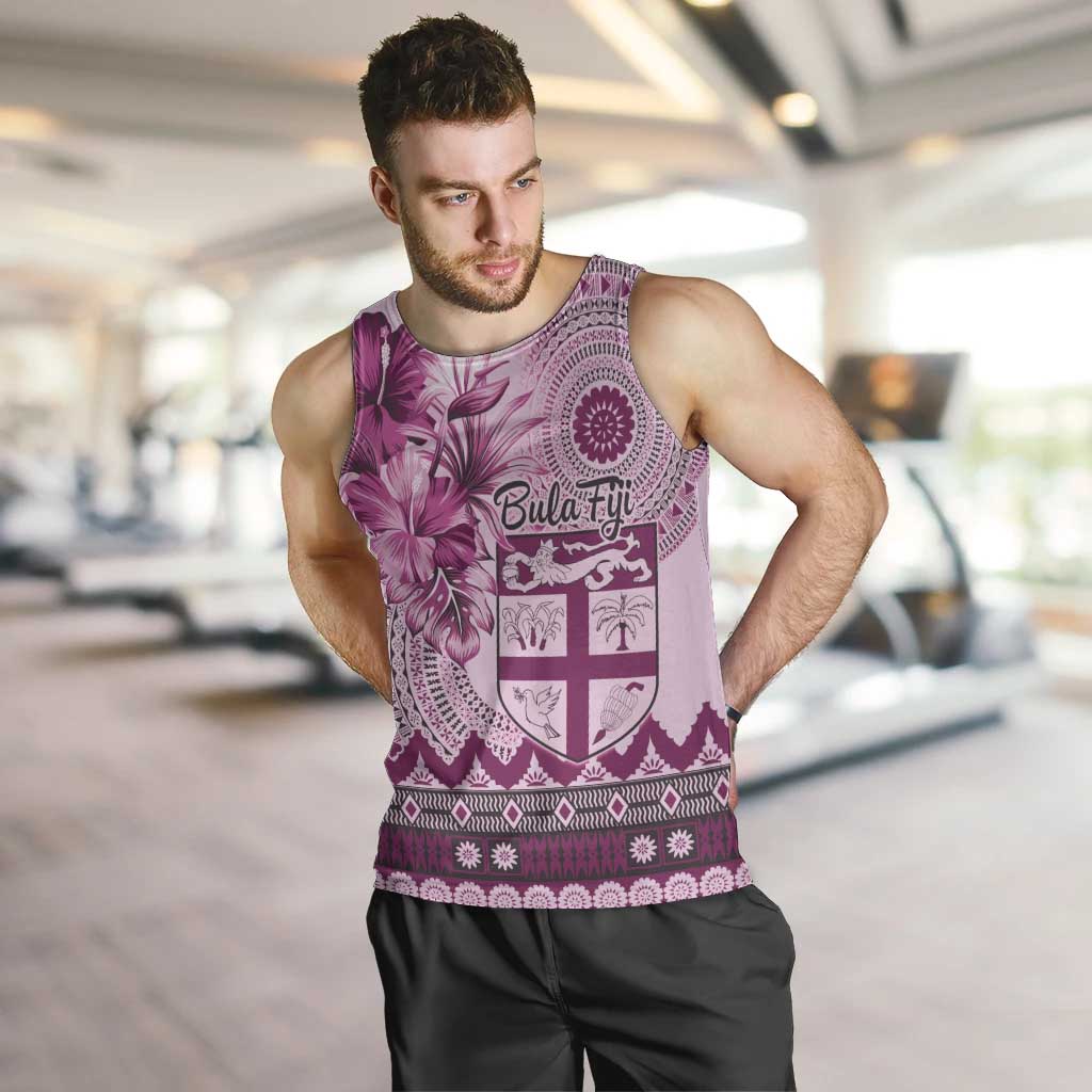 Vintage Bula Fiji Personalised Men Tank Top Pink Hibiscus Tapa Pattern LT9 Pink - Polynesian Pride