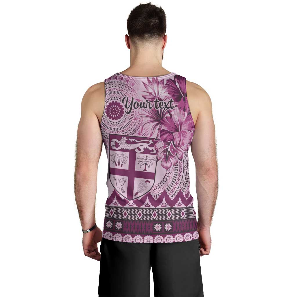 Vintage Bula Fiji Personalised Men Tank Top Pink Hibiscus Tapa Pattern LT9 - Polynesian Pride