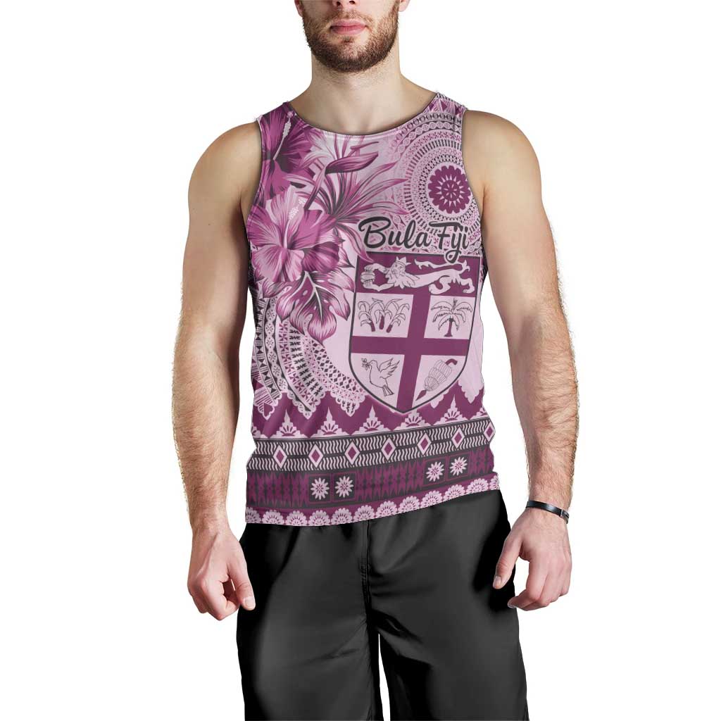 Vintage Bula Fiji Personalised Men Tank Top Pink Hibiscus Tapa Pattern LT9 - Polynesian Pride