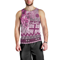Vintage Bula Fiji Personalised Men Tank Top Pink Hibiscus Tapa Pattern LT9 - Polynesian Pride