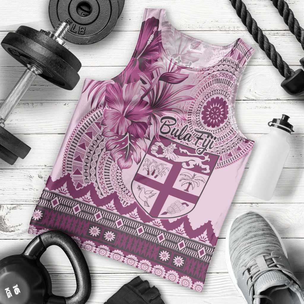 Vintage Bula Fiji Personalised Men Tank Top Pink Hibiscus Tapa Pattern LT9 - Polynesian Pride