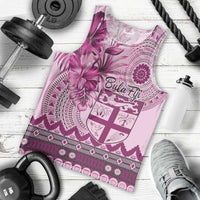 Vintage Bula Fiji Personalised Men Tank Top Pink Hibiscus Tapa Pattern LT9 - Polynesian Pride
