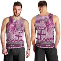 Vintage Bula Fiji Personalised Men Tank Top Pink Hibiscus Tapa Pattern LT9 - Polynesian Pride