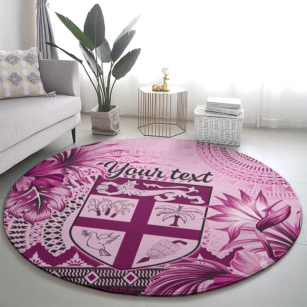 Vintage Bula Fiji Personalised Round Carpet Pink Hibiscus Tapa Pattern LT9