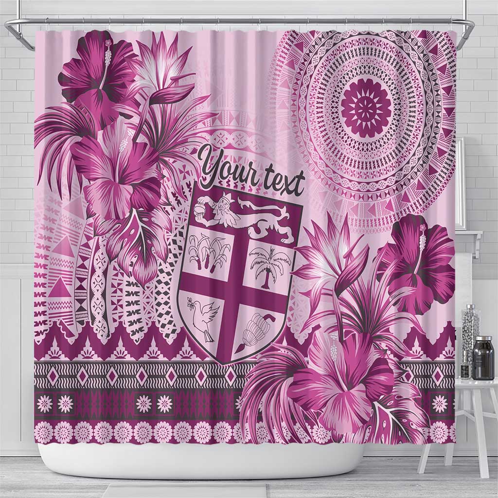 Vintage Bula Fiji Personalised Shower Curtain Pink Hibiscus Tapa Pattern LT9