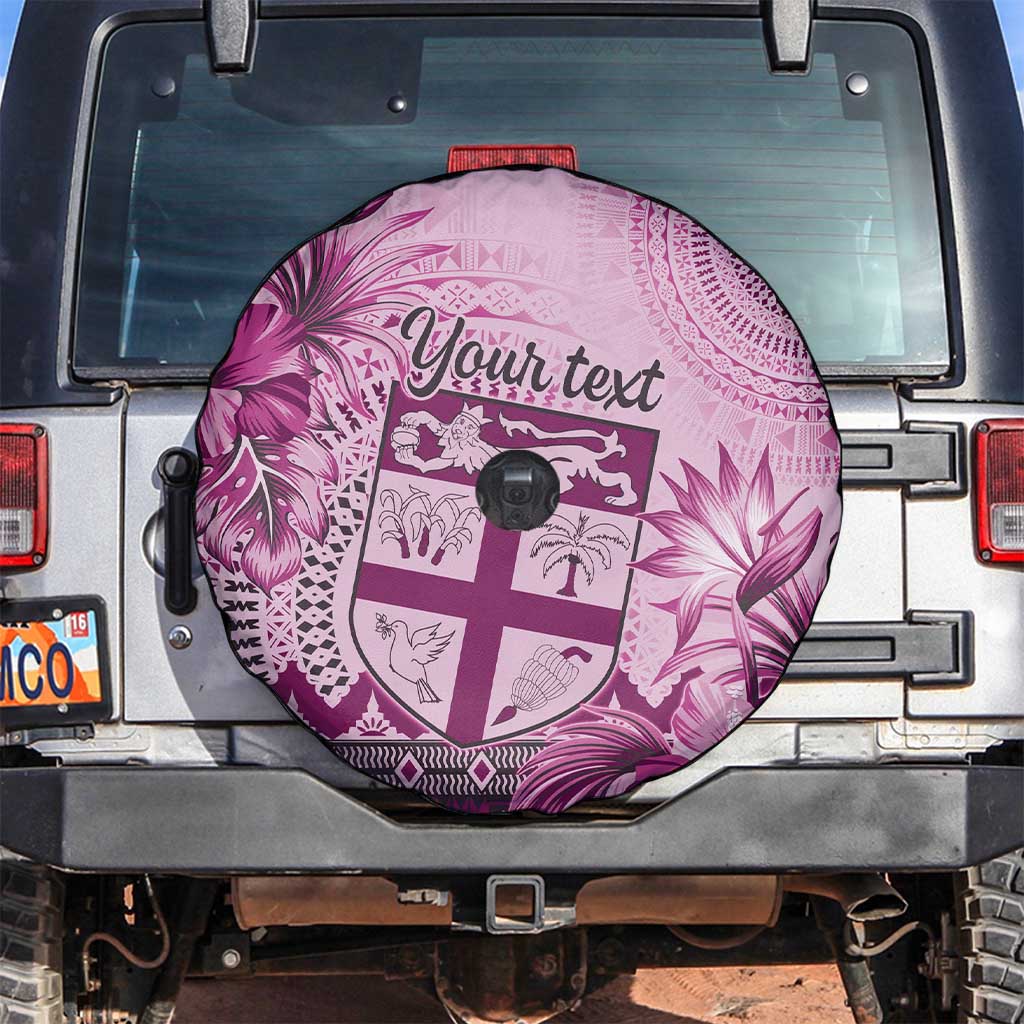 Vintage Bula Fiji Personalised Spare Tire Cover Pink Hibiscus Tapa Pattern LT9 Pink - Polynesian Pride