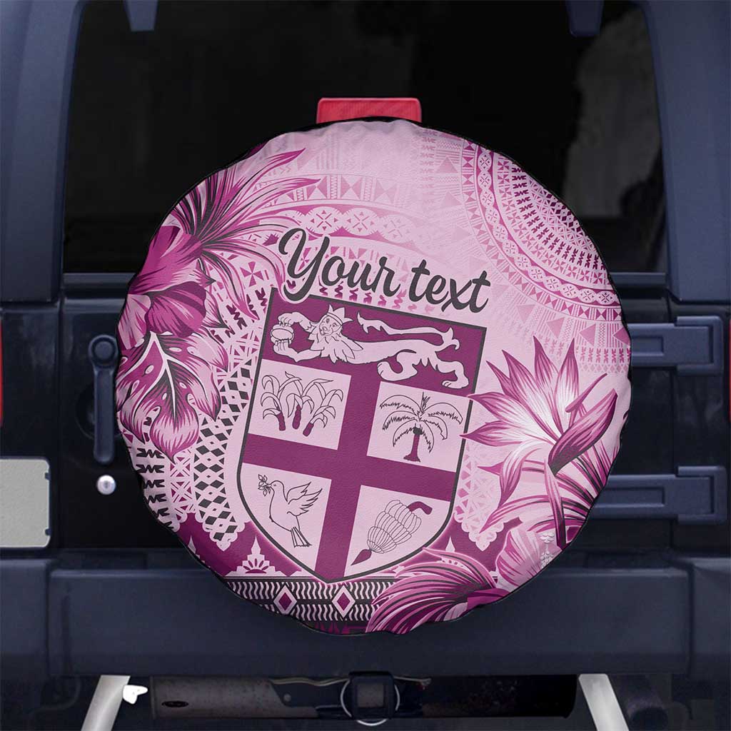 Vintage Bula Fiji Personalised Spare Tire Cover Pink Hibiscus Tapa Pattern LT9 No hole Pink - Polynesian Pride