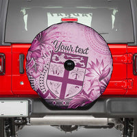 Vintage Bula Fiji Personalised Spare Tire Cover Pink Hibiscus Tapa Pattern LT9 - Polynesian Pride