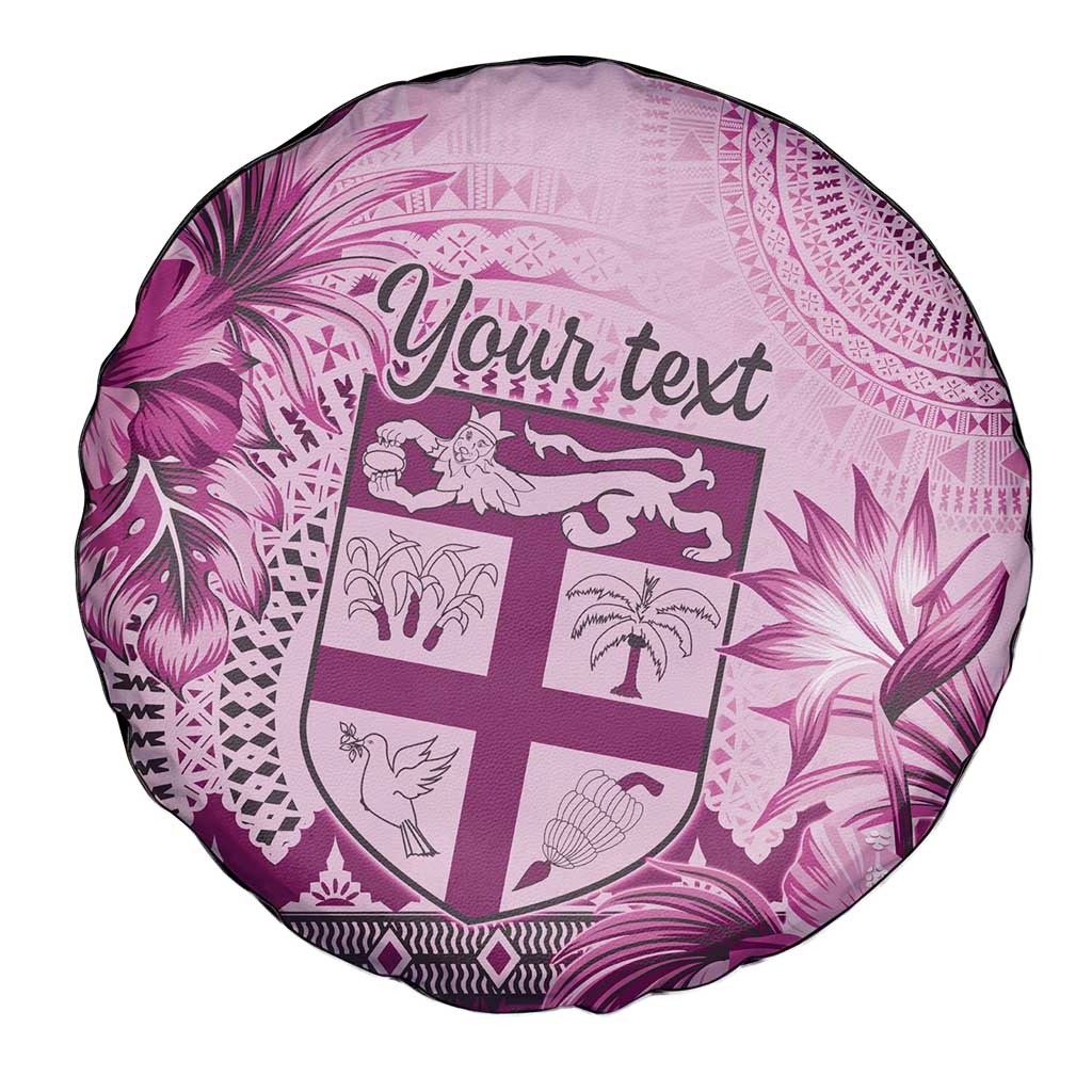 Vintage Bula Fiji Personalised Spare Tire Cover Pink Hibiscus Tapa Pattern LT9 - Polynesian Pride