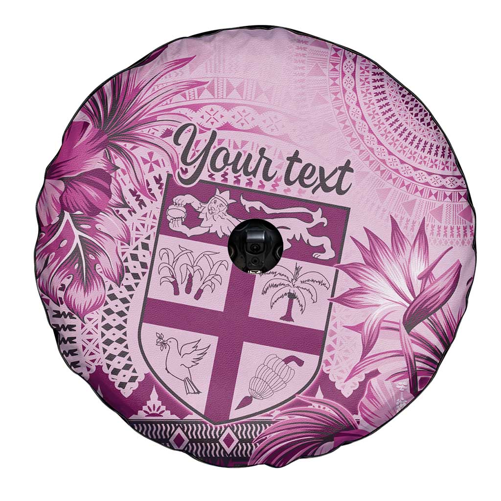 Vintage Bula Fiji Personalised Spare Tire Cover Pink Hibiscus Tapa Pattern LT9 - Polynesian Pride