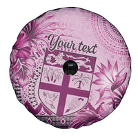 Vintage Bula Fiji Personalised Spare Tire Cover Pink Hibiscus Tapa Pattern LT9 - Polynesian Pride