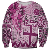 Vintage Bula Fiji Personalised Sweatshirt Pink Hibiscus Tapa Pattern