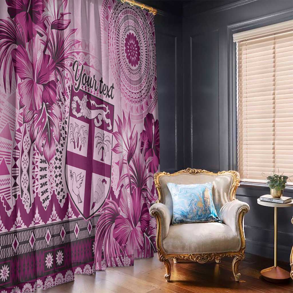 Vintage Bula Fiji Personalised Window Curtain Pink Hibiscus Tapa Pattern LT9