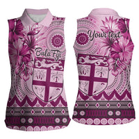 Vintage Bula Fiji Personalised Women Sleeveless Polo Shirt Pink Hibiscus Tapa Pattern