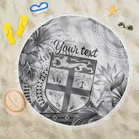 Vintage Bula Fiji Personalised Beach Blanket Beige Hibiscus Tapa Pattern LT9