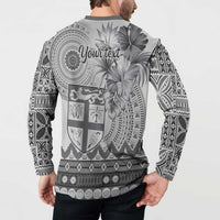 Vintage Bula Fiji Personalised Button Sweatshirt Beige Hibiscus Tapa Pattern