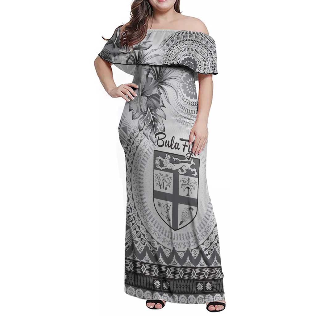 Vintage Bula Fiji Personalised Family Matching Off Shoulder Maxi Dress and Hawaiian Shirt Beige Hibiscus Tapa Pattern