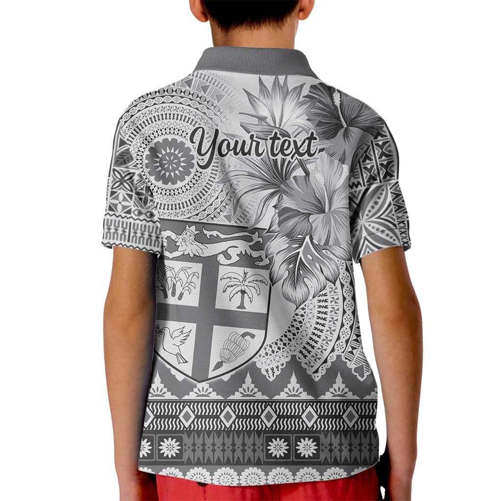 Vintage Bula Fiji Personalised Kid Polo Shirt Beige Hibiscus Tapa Pattern