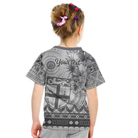 Vintage Bula Fiji Personalised Kid T Shirt Beige Hibiscus Tapa Pattern