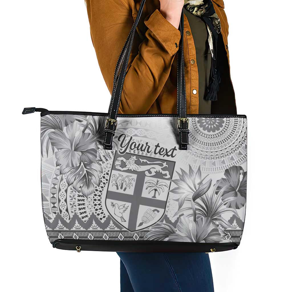 Vintage Bula Fiji Personalised Leather Tote Bag Beige Hibiscus Tapa Pattern LT9