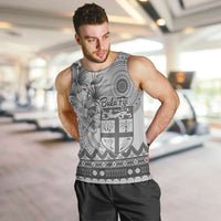 Vintage Bula Fiji Personalised Men Tank Top Beige Hibiscus Tapa Pattern LT9 White - Polynesian Pride