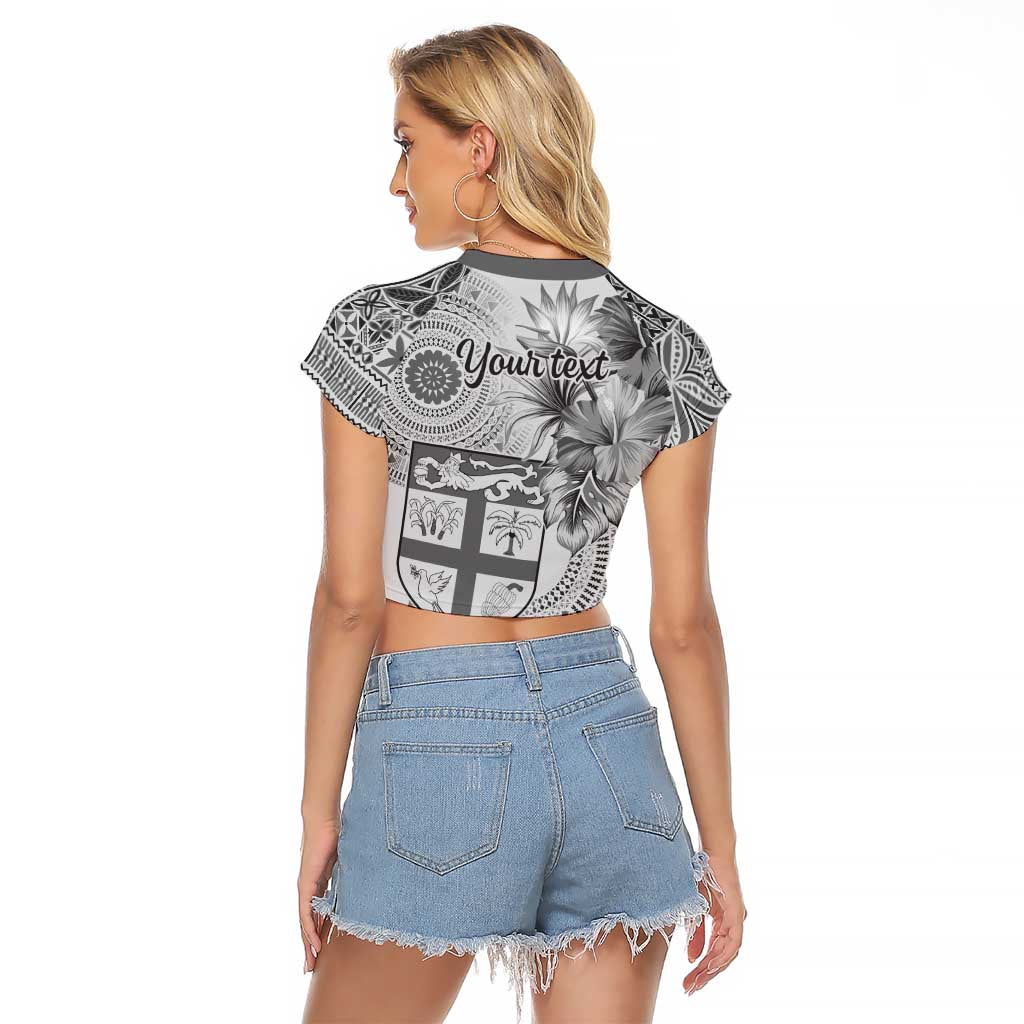 Vintage Bula Fiji Personalised Raglan Cropped T Shirt Beige Hibiscus Tapa Pattern