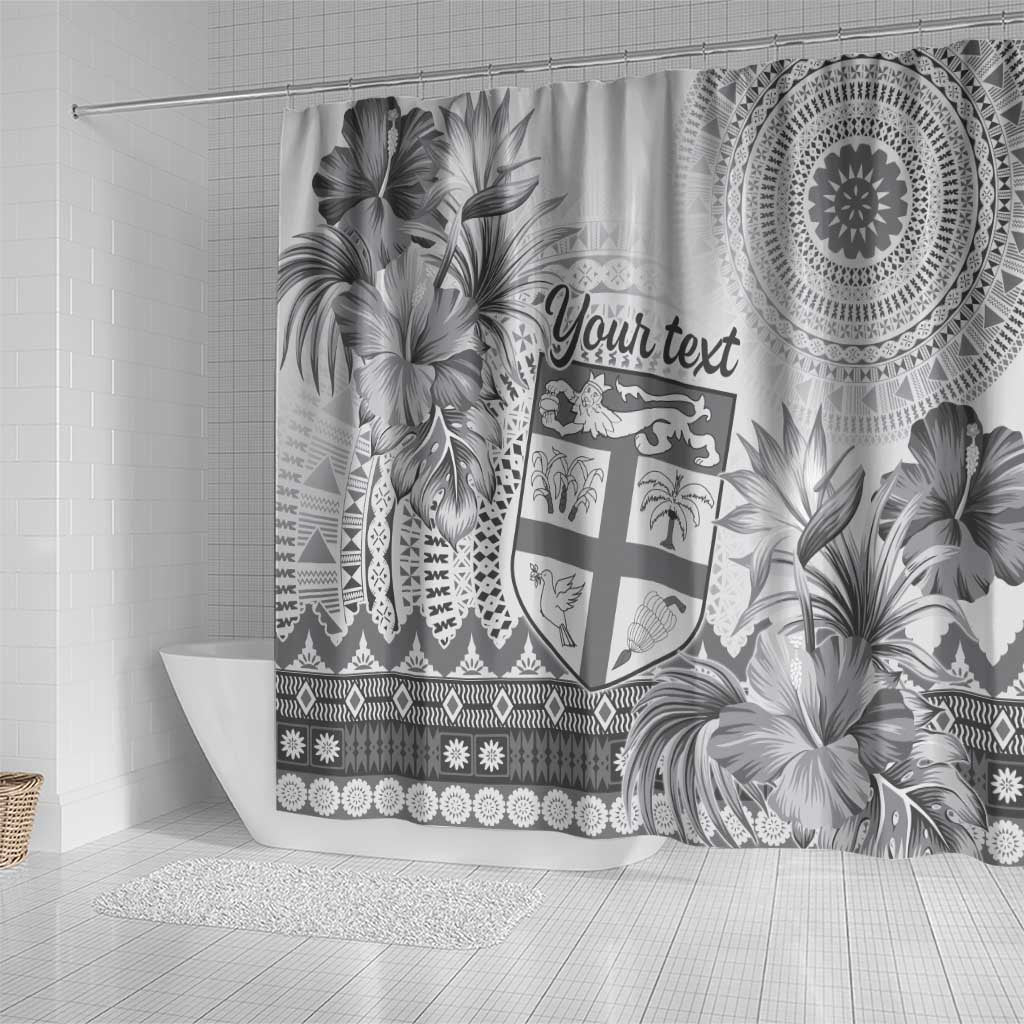 Vintage Bula Fiji Personalised Shower Curtain Beige Hibiscus Tapa Pattern LT9