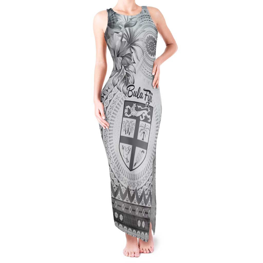 Vintage Bula Fiji Personalised Tank Maxi Dress Beige Hibiscus Tapa Pattern