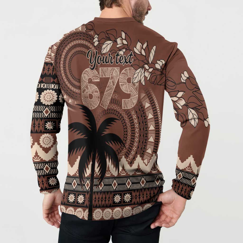 Personalised Bula Fiji 679 Button Sweatshirt Fijian Tagimoucia Masi Tapa Art