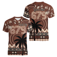 Personalised Bula Fiji 679 Women V-Neck T-Shirt Fijian Tagimoucia Masi Tapa Art