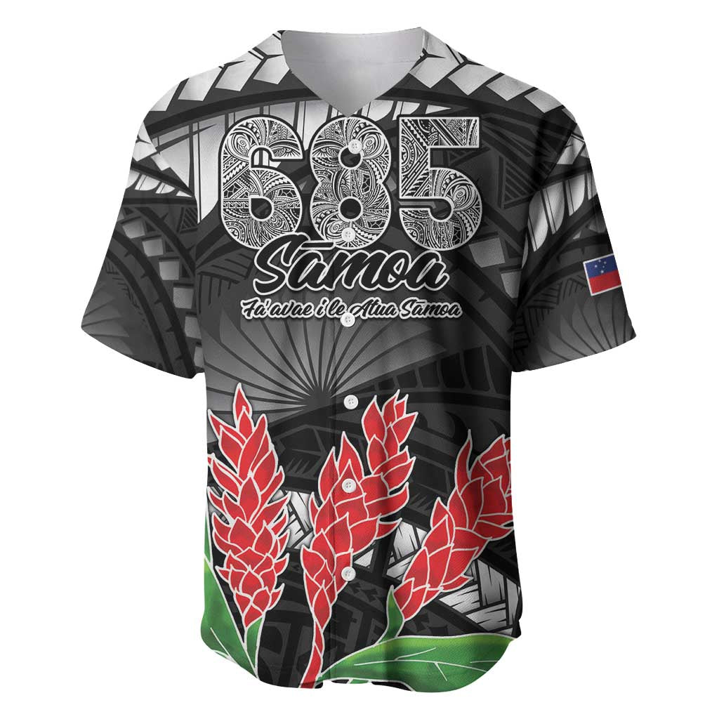 Personalised Samoa 685 Baseball Jersey Teuila Flower With Black Samoan Tattoo LT9 Black - Polynesian Pride